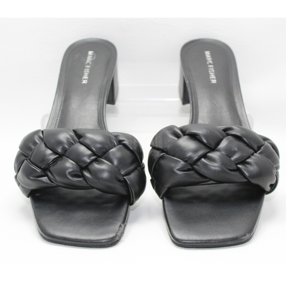 Marc Fisher Calicea Black Braided Square Toe Block Heel Slide Sandals 9M